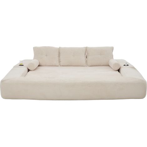 Sofá cama plegable de 3 plazas en pana beige con espuma densidad 30 y muelles HOMVRA (1/5)