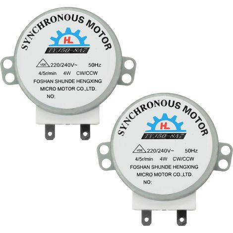 2 Pièces Moteurs Synchrones TYJ50-8A7, Micro-Ondes pour Fours à Micro-Ondes et Divers Appareils Électriques, 220V-240V AC 4W 4/5 tr/min CW/CCW, Compatibles avec Ventilateurs et Chauffages (1/5)