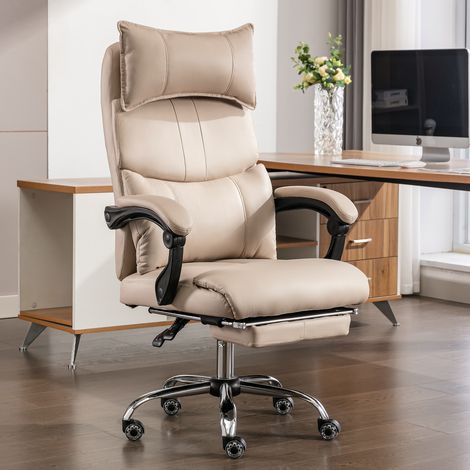 Silla de oficina de tejido técnico beige con soporte lumbar dinámico, reposabrazos acolchados, pistón de gas, 79x36x56 cm (1/5)