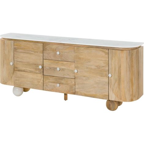 Sideboard Mango 200x40x80 natur lackiert / Marmor weiß FLORENZ 122 (1/4)