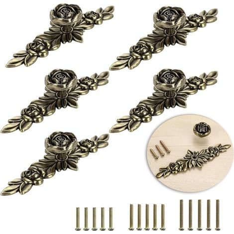 Pack of 5 leaf-shaped door handles, retro cabinet door knobs, for decorating drawers, dressers, cupboards, furniture, etc. (bronzed 14.5 cm) MUMU (1/4)