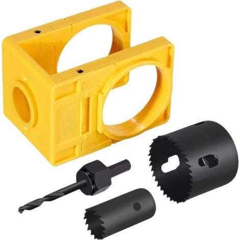 Kit d'installation pour serrures en bois, comprenant un tube, une scie cloche pour serrures de porte, un ouvre-serrure à bille et un foret pour serrures de porte en bois. (1/5)