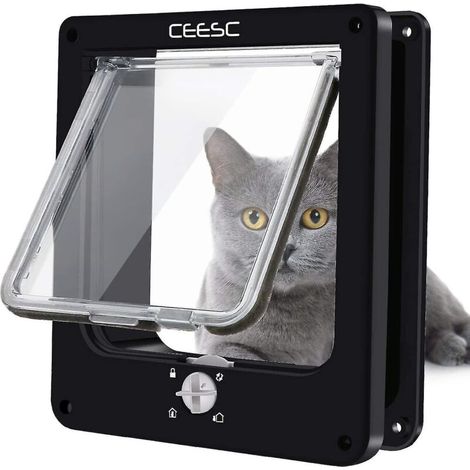 Chatière magnétique pour chats avec verrouillage rotatif à 4 positions (noir moyen)