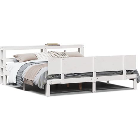 Maison Exclusive - Cadre de lit avec tête de lit sans matelas blanc 200x200 cm (1/5)