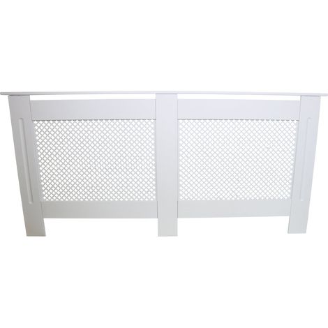 Monster-Shop – Cache radiateur en MDF blanc motif grillagé 172 cm L x 82 cm H x 18,8 cm P – Étagère fonctionnelle – Protection enfants et animaux (1/5)