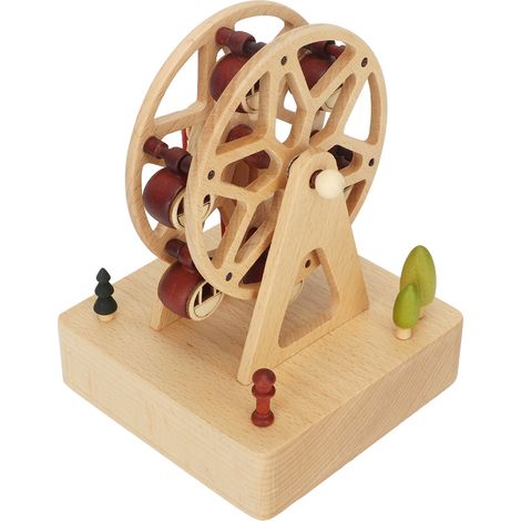 Spieluhr aus Buchenholz, Riesenrad-Design, handgefertigt, Geschenkidee für Weihnachten, Geburtstag, Valentinstag, quadratischer Sockel (1/5)