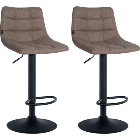 Set di 2 sgabelli da bar in tessuto tortora, base in metallo nero, regolabile in altezza e poggiapiedi TDB10619