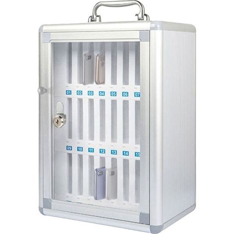 Iternet Armadietto Portacellulari 24 Posti in Alluminio e MDF Grigio 26x19x38,5 cm