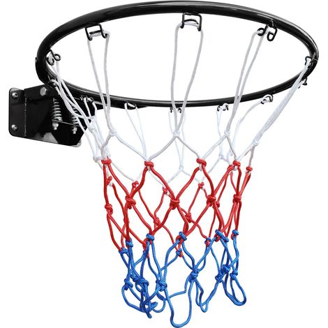 Panier de basket-ball de remplacement de 45,72 cm, panier solide à double ressort avec filet, compatible avec les installations au sol et murales, panier en acier noir pour intérieur et extérieur
