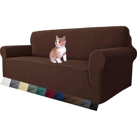 Housse de canapé Extensible pour canapé 3 Places, 1 pièce Housses de canapé universelles Salon Jacquard Meubles Protecteur Chiens Pet Friendly Fitted Couch Housse (3 Places, Café) (1/5)