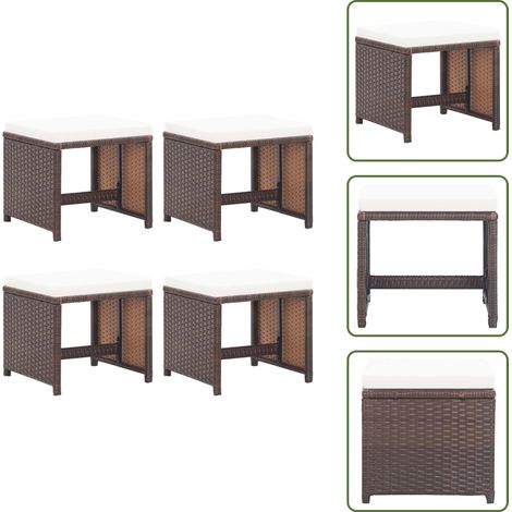 Tabourets de jardin lot de 4 et coussins Résine tressée Marron - Tabourets De Jardin - Chaise De Jardin - Mobilier De Jardin - Résine Tressée - Fauteuil De Jardin (1/5)