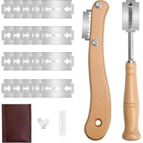Ensemble de couteaux à pain, couteau à pain en bois avec 20 lames en acier inoxydable, coupe-pâte manuel, accessoires de pâtisserie, 1 ensemble (1/4)