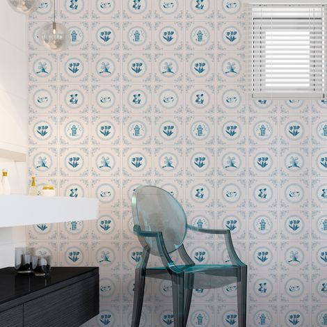 Stickers muraux - Sticker Mural Carrelage adhésif Cuisine Salle de Bain - 60 STICKERS CARRELAGES DELFT BERLIN - 60stickers10x10cm (1/5)