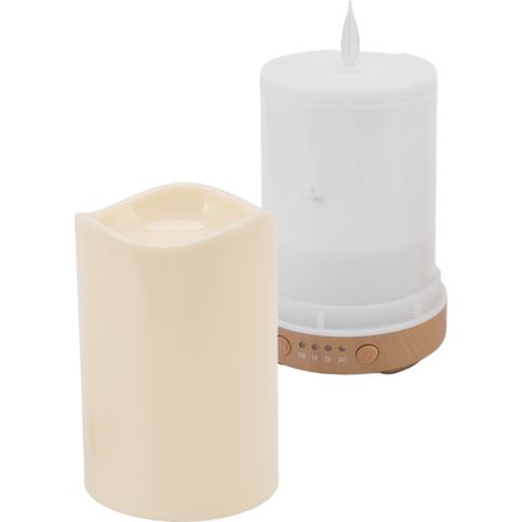 Humidificateur 130 ml, diffuseur d'aromathérapie, forme de bougie, aspect bois clair avec lampe à flamme, 100-240 V, idéal pour les fêtes et les cadeaux (prise UE). (1/5)