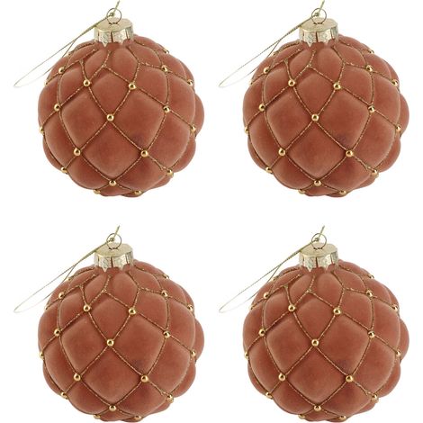 4 Weihnachtskugeln aus Glas und Samt, 10 cm, hellbraun, A-Stil, Weihnachtsbaumschmuck, Hängekugeln für Weihnachtsdekoration, Heimdekoration, Hochzeiten und Partys (1/5)