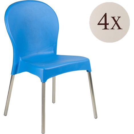 Sillas de Exterior Eclectic, 4 Unidades, Apilables, Hecho en Italia, Peso Máx. 120 kg, Azul