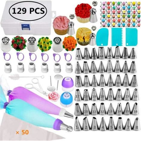 Kit de manga pastelera, juego profesional de 129 piezas con boquillas y mangas pasteleras de silicona. (1/4)