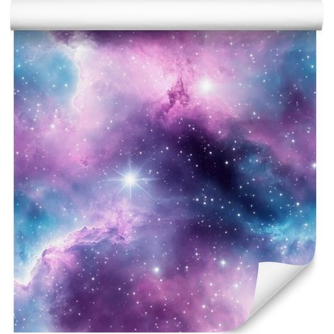 Papel pintado de galaxia en acuarela en violeta, azul, lavanda y azul celeste, 50x1000 cm. (1/5)
