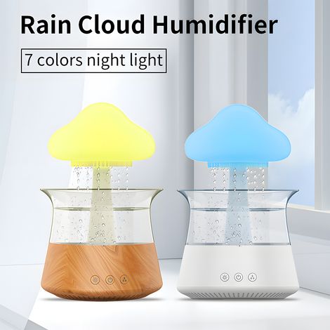 Humidificateur Rain Cloud Goutte à Goutte d'Eau Minuterie 5H Diffuseur d'Huiles Essentielles d'Aromathérapie avec Veilleuse 7 LED 300ml Sons Ultrasoniques Champignon Bruit Blanc Télécommande pour Bure (1/5)