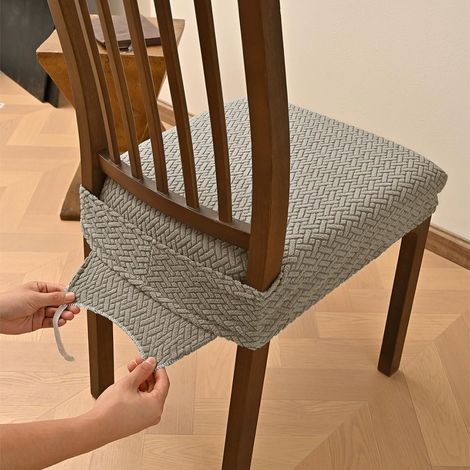 JSSEVN - Khaki, 2pcs, Dining Chair Seat Covers for Kitchen, Jacquard Removable Washable Dining Chair Slipcovers Protectors (1/5)