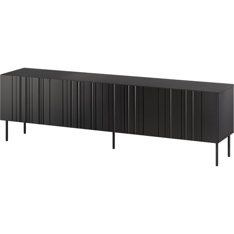 Meuble TV Sospiro, buffet de salon avec quatre portes battantes et quatre compartiments intérieurs, surélevé du sol, 201x42 h60 cm, noir (1/4)