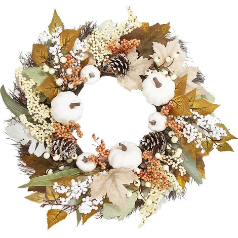 Guirlande Automnale - 45 cm - Feuilles D'automne Citrouille Baies - Décoration Porte Extérieure - Pour Thanksgiving Halloween - 1 Pièce (1/5)