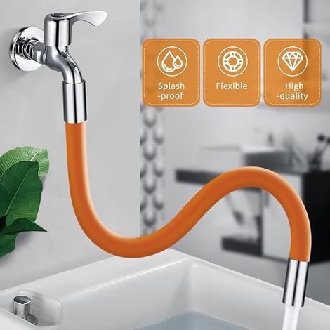 Tuyau d'Extension De Robinet De Forme Universelle Avec Bulleur De Filtre Avec Joint d'Étanchéité Rotation À 360° - 30 cm Orange (1/5)