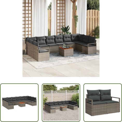 vidaXL Canapé jardin - Ensemble de canapé de jardin 11 pcs Gris polyrotin (1/5)