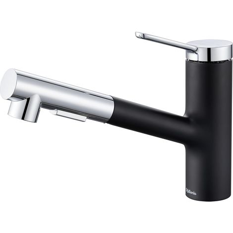 Robinet Cuisine Noir, Robinet de Cuisine avec Douchette Rétractable Pivotante à 120°, Mitigeur d'Évier avec Deux Modes de Jet d'Eau, Mélangeur Monocommande pour Cuisine, Acier Inoxydable
