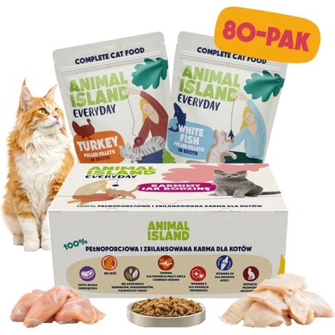Aliment humide pour chat Animal Island Dinde/Poisson blanc 80 x 85 g (1/2)