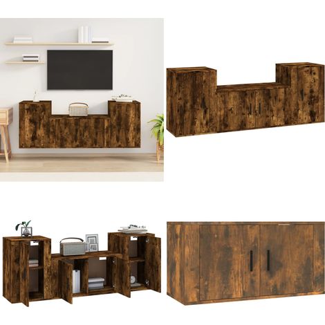 3-tlg. TV-Schrank-Set Räuchereiche Holzwerkstoff - TV-Schrank - Fernsehtisch - Regal - Wohnzimmermöbel - Holzmöbel - Home & Living (1/5)
