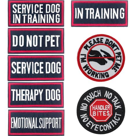 8 Pièces Patchs Chien d’Assistance, 2 Tailles Patchs Service Dog Avec Hook And Loop, Écusson DO NOT PET Service Dog pour Harnais de Chien d’Assistance Chiens de Travail (1/5)