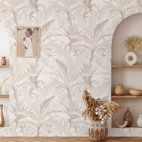 Papier peint floral élégant pour salon Bosco Tropicale Beige