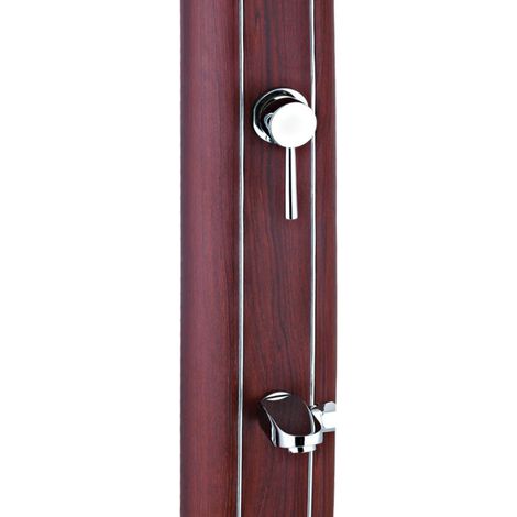 GRE – Douche solaire carrée 32L en aluminium aspect bois – Robinet et lave-pieds – Pour espaces extérieurs – Installation facile (1/10)