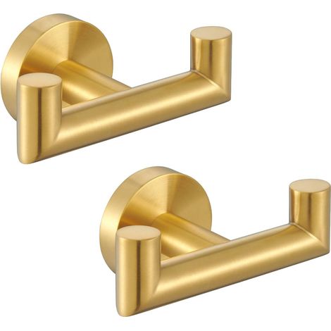 2 Pièces Crochet Mural, Acier Inox SUS 304 pour Peignoir, Porte Serviette Salle de Bain, Accroche Torchon Cuisine, Porte Manteau, Attache Murale, Manteau, Chambre (Doré) (1/5)
