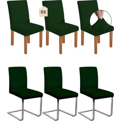 Stuhlhussen 6er Set Dunkelgrün, Stretchbezüge für Schwingstühle, abnehmbar & waschbar (1/5)