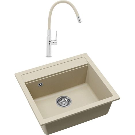 Swiss Aqua Technologies 56,5x51cm Granit-Einbauspüle + Neoperl®-Belüftermischer, Jasmin (SATSINKGQQ100J-S1)