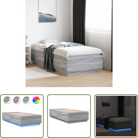 LED-Leuchten - Bettgestell mit LED Grau Sonoma 90x190 cm Holzwerkstoff (1/5)