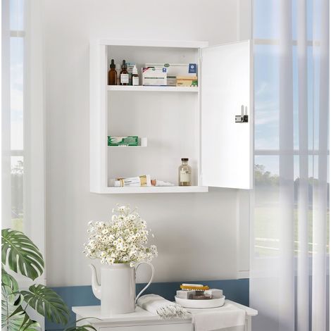 Armario botiquín de pared con cerradura de combinación, acero blanco, 40 x 15 x 53,5 cm (1/5)