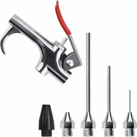 Kit de Pistolet à Air avec 5 Buses Interchangeables, Pistolet à Air Comprimé en Alliage de Zinc Kit Soufflette Compresseur à Air pour Compresseur d'Air Standard 1/4 Pouce NPT