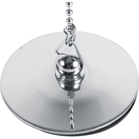 Bouchon de vidange chromé pour évier de cuisine ou baignoire, en métal massif, avec chaînette. (1/5)