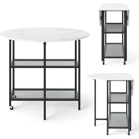Tavolo da pranzo pieghevole mobile per 2-4 persone con 2 mensole di stoccaggio, Tavolo a ribalta per sala da pranzo Bianco (1/4)