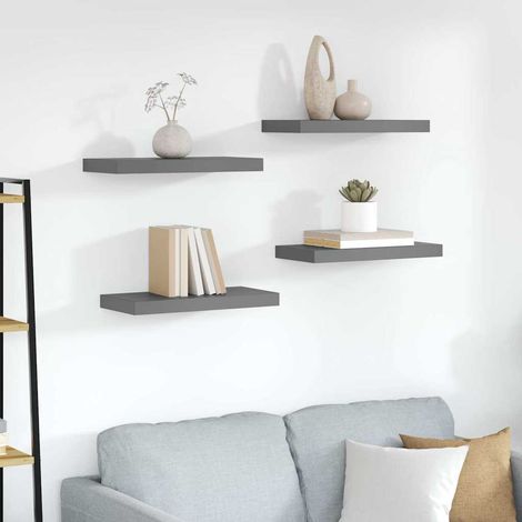 vidaXL Estantes flotantes de pared 4 uds MDF negro brillo 50x23,5x3,8 cm (1/5)