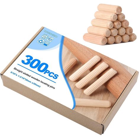 Holzdübel Holzstifte Riffeldübel Buche Möbel Tischler 300 Stück 8x30mm (1/5)