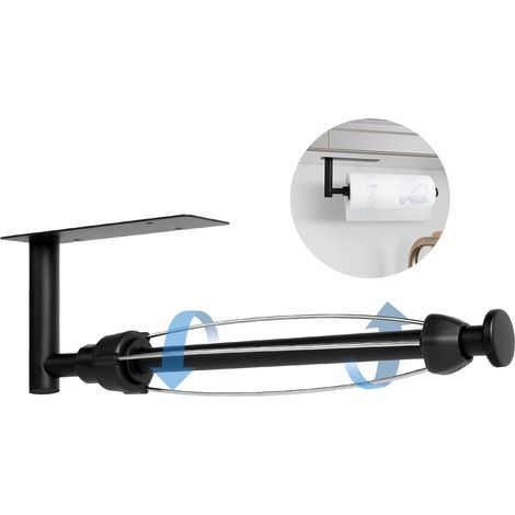 Noir Porte Sopalin, Support de Papier Porte-Rouleau à Une Main avec Effet d'amortissement, pour Cuisine, Salle de Bain, Placards, Vertical ou Horizontal, sous Le Mur/Armoire (1/5)
