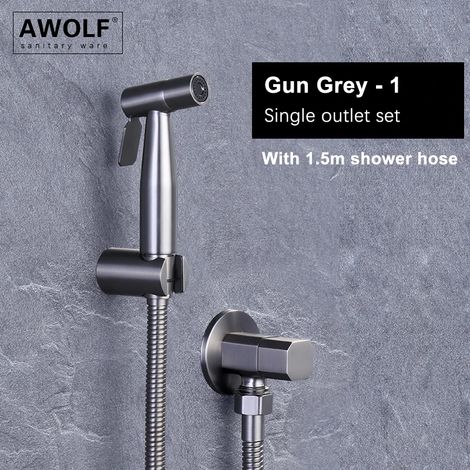 (Gris brossé-1) Douchette WC portable en acier inoxydable rose doré brossé, kit de douchette AP2354 (1/5)