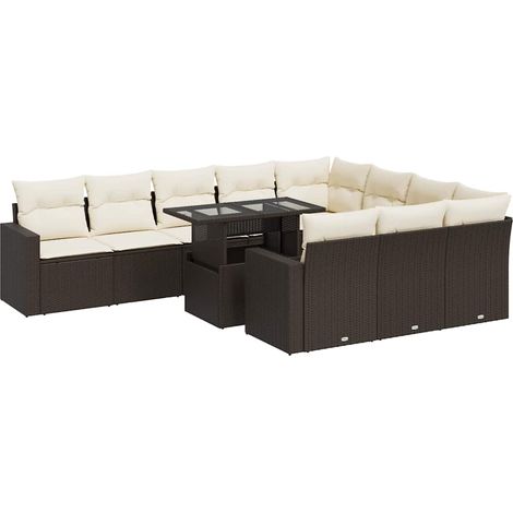 vidaXL Set Divani da Giardino 11 pz con Cuscini Polyrattan Marrone (1/5)