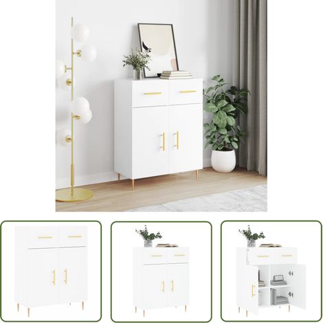 The Living Store Buffet blanc 69,5x34x90 cm bois d'ingénierie - Buffet Design Moderne - Buffet Blanc - Buffet Rangement - Armoire Murale - Commode (1/5)