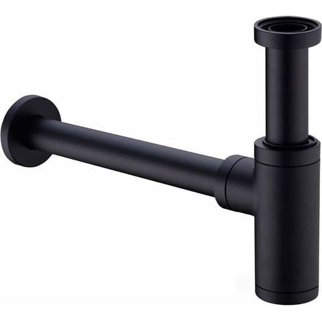 Waschbecken-Siphon aus Messing, Universal-Siphon mit 200-mm-Verlängerungsrohr, 1 1/4 x 32 mm, verstellbar, geruchsdicht, auslaufsicher, mattschwarz (1/5)