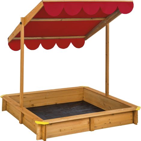Bac à sable cabane de jardin avec toit réglable rouge en bois (1/5)